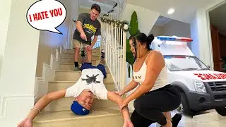 HE PUSHED ME DOWN THE STAIRS!