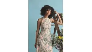Maggy London Women's Floral Embroidered Halter Midi Dress