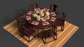 Chinese dim sum food table 3D model