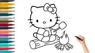 Hello Kitty Camping Drawing | Cute Campfire Coloring for Kids