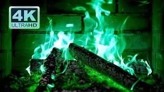 🔥 Green Fireplace 4K! Magic Fireplace with green flames