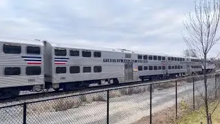 VRE 52 leads the Fredrickburg line at Potomac Yard Metro station.