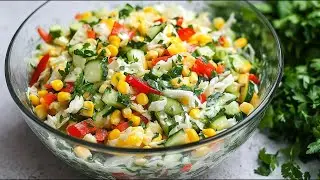 Leckerer Chinakohl Salat in 7 Min. Ich werde nie m&uuml;de, den Salat zu machen! Mit Mais, Gurke, Joghurt