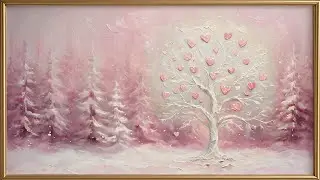 Winter Valentine’s Day Heart Tree Art Screensaver in 4K | Free Romantic Snowy TV Display