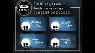 Cozy Twitch Overlay Package or Cute Night Streaming Overlay Package