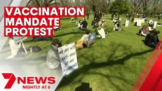 Melbourne healthcare workers stage park protest against mandatory jabs | 7NEWS