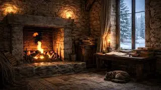 🌿🔥 Celtic Music & Fireplace Ambience | Winter Morning at the Monastery