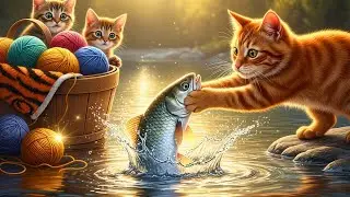 Mama Cat Fishing by the Rive and Heads Home to Cook Fish & Makes Tiger Hat For Kittens At Home 🐾🧶