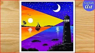 Easy Double Exposure painting, Day and night drawing | Easy for beginners