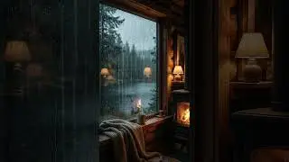 Night Rain Window & Warm Fireplace Sounds (Ultra Cozy Short)