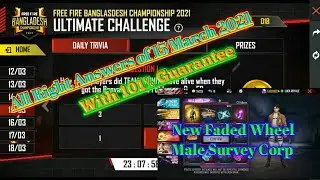🔥FreeFire Esports Ultimate Challenge 15/Mar/2021 Today's Questions Answers with New FADED WHEEL.✨