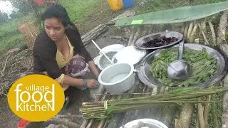 mini bamboo shoot curry || village food kitchen || lajimbudha ||