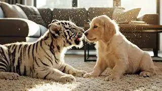 White Tiger Cub Meets Golden Retriever Puppy 😱 | Cutest Friendship Ever 🐯🐶