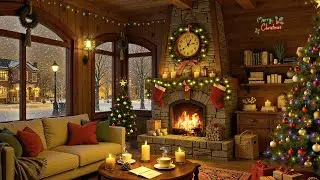 Smooth Christmas Jazz🎄Cozy Rustic Cabin Ambience with Fireplace & Snowy Night for a Peaceful Holiday