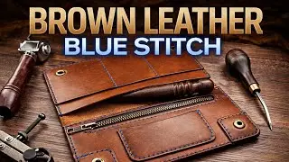Brown Leather + Blue Stitch | Handcrafted Long Wallet | FREE PDF Pattern