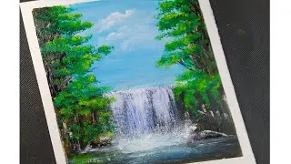 💦Waterfall painting/ Simple Acrylic Art/ #Shorts