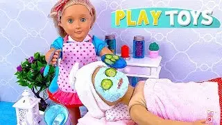 Baby Doll spa routine with glitter face mask! Play Toys DIY ideas!