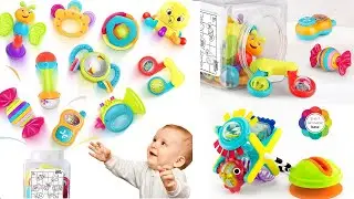 Sassy Fishy 2-in-1 Suction Cup High Chair Toy | iPlay, iLearn 10pcs Baby Rattles Toys Set