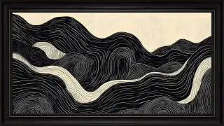 Topographic Waves Black and White Abstracttion: Framed TV Art Screensaver 4K
