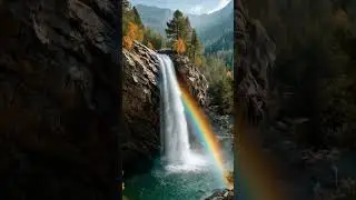 Beautiful rainbow in the waterfall. Live wallpaper #waterfall #rainbow #landscape #nature #water
