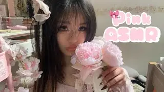 ASMR pink triggers only 🎀🌸 | tapping & scratching | nails | hair brushing 