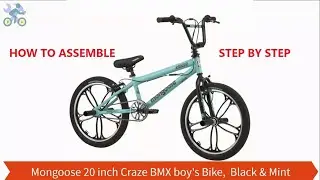 Как собрать детский велосипед Mongoose Craze BMX 20 дюймов, чёрно-мятный