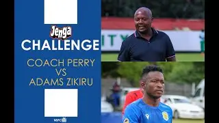 Coach perry Mutapa challenged to an interesting Jenga game by Zikiru Adams.