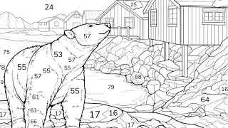 A polar bear standing in the snow under the beautiful aurora borealis | Coloring Games