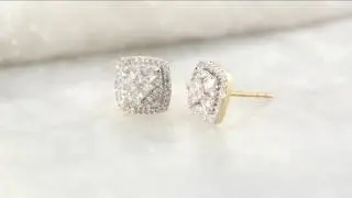 Cushion Shaped Cluster Diamond Stud Earrings, 14K, 1/2 cttw, by Affinity on QVC