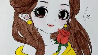 How to draw cute chibi Belle 💛🤎ll simple drawing step by step 