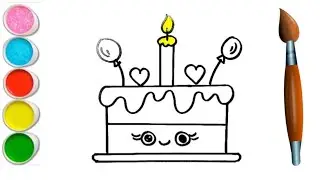 Beautiful Cake drawing for kids | How to draw cake | Coloring & Painting Toddler | Kids Video ||