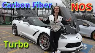 C7 Corvette with BIG MUSCLE -83mm Turbo, Carbon Fiber, NOS, Fixed Spoiler, Plasma LED Avanti Wheels