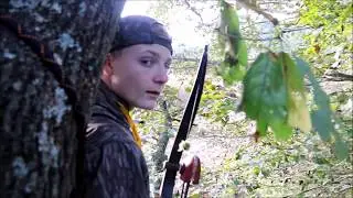 Drake's first archery buck.  A traditional archery deer hunt.