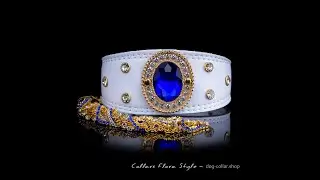 This design collar for the best dog! Luxury designer leather dog collar with blue crystal.