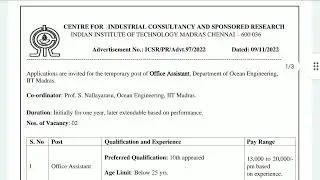 Office Assistant Job opportunity in Indian Institute of Technology Madras