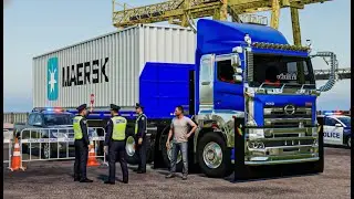 Управление тягачом с прицепом, перевозящим контейнеры в порт, в течение одного дня - FARMING SIMU...