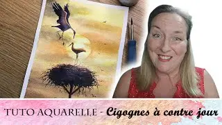 Tuto débutant aquarelle- Peindre des cigognes à contre jour avec Virginie Lucas