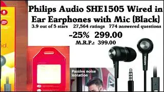 Philips Audio SHE1505 Wired in Ear Earphones with Mic (Black).