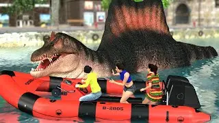 Angry Dinosaur Attack | Dinosaurs Bite Man Escape in Boat | T-Rex Chase #jurassicworld