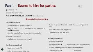 IELTS listening practice Part 1 - Rooms to hire for parties (answer & transcript)