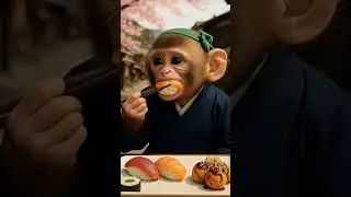 Little Samurai Monkey Tries Sushi 🍣🐒🌸