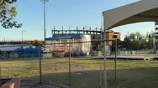 Big Noon Kickoff Stage Being Set Up Across From Dan Law Field at Rip Griffin Par...