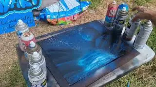  Blue Moonlight Landscape - Spray Paint Art