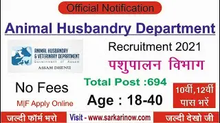 Animal Husbandry Department Recruitment 2021 | Government Job 2021 | sarkarinow