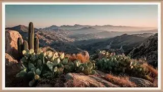 Golden Silence Over Desert Hills With Cactus | Still Art Screen Saver | 4K