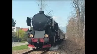 Retro. Parowóz Ty42 107. Mijanka na centymetry. Żywiec- Jeleśnia . Old locomotive