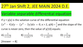 If y = y(x) is the solution curve of the differential equation (x^2-4)dy- (y^2-3y)dx=0, #jeemain