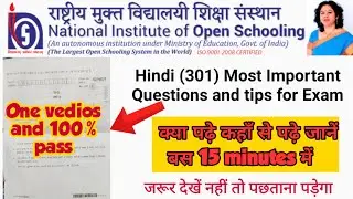 Nios Hindi (301) Important questions for exam।। Nios12th hindi Exam tips।।  इस बार exam पार 🤗👍🏻