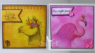 Mixed Media Cards Using Pink Ink Designs Stamps Flamingo And Llama.