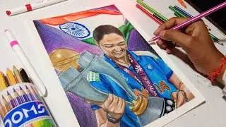 Harmanpreet Kaur Drawing | Women's World Cup 2025 | Colour Pencil Drawing 🔥